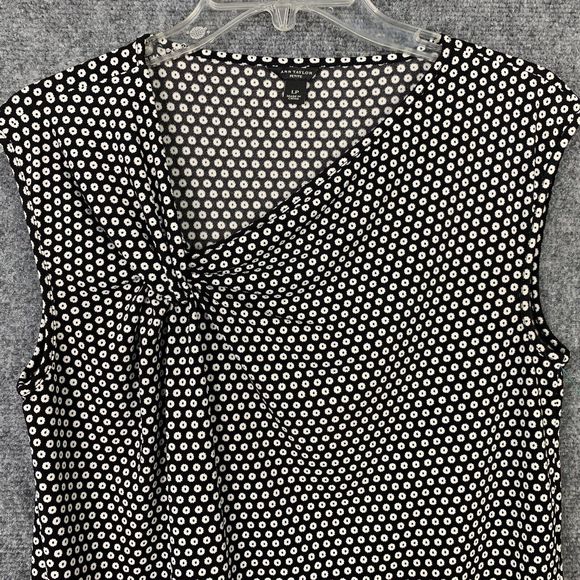 Ann Taylor Petite Sleeveless Top Sz LP B&W Print Career Asymmetrical Neckline - Picture 3 of 8